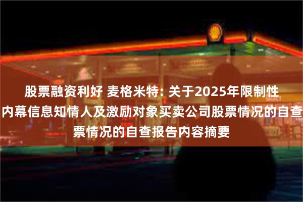 股票融资利好 麦格米特: 关于2025年限制性股票激励计划内幕信息知情人及激励对象买卖公司股票情况的自查报告内容摘要